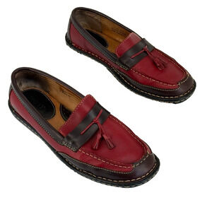 Born Womens Loafers Shoes 8 Red Brown Tassel Slip On Leather Retro